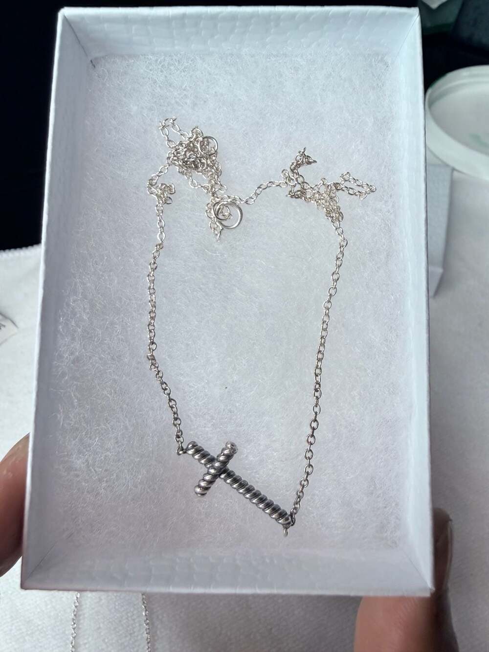 SUN 925 Sterling Silver Rope-Textured Sideways Cross Necklace